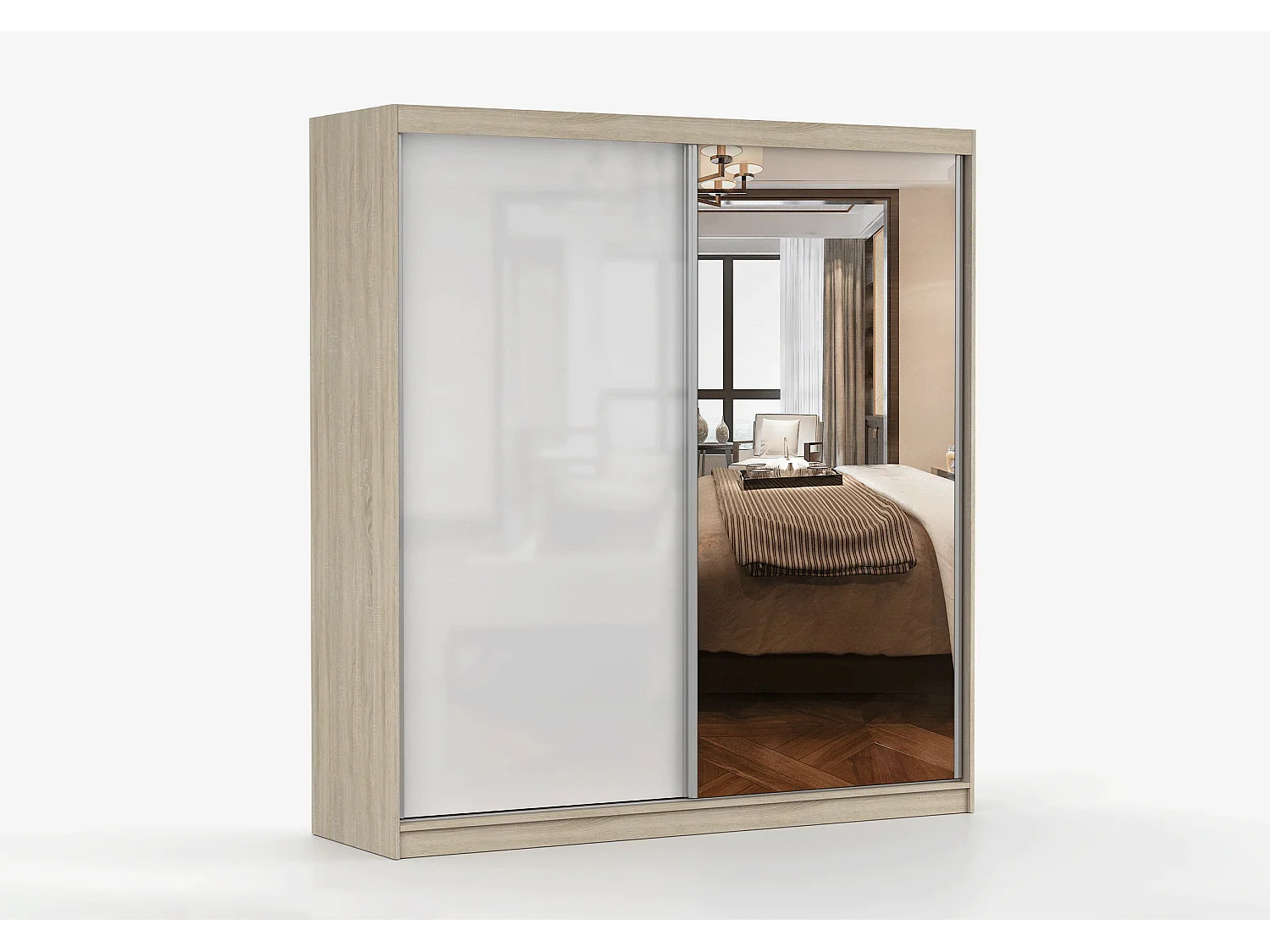 Armoire Orphée 203 cm avec miroir - Chêne - Blanc