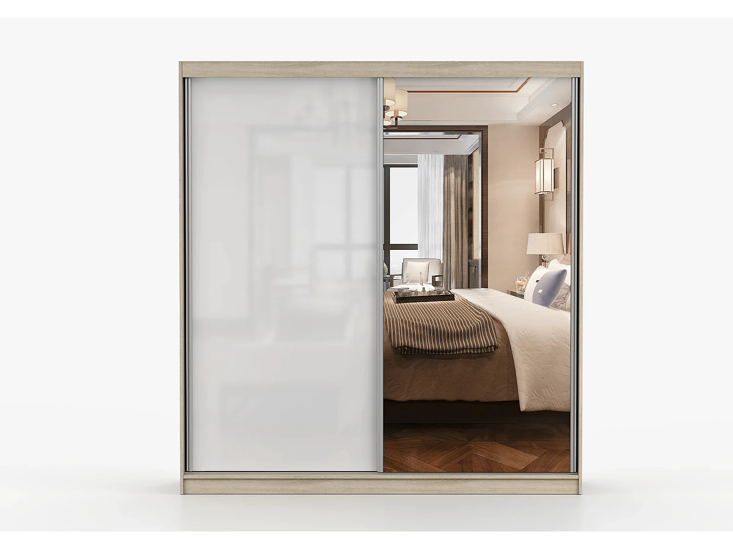 Armoire Orphée 203 cm avec miroir - Chêne - Blanc