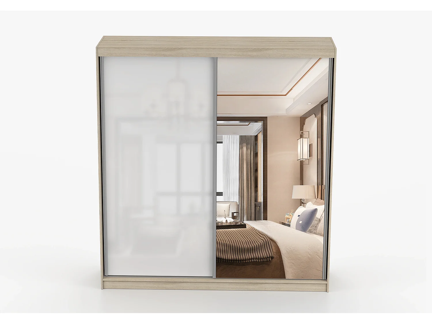 Armoire Orphée 203 cm avec miroir - Chêne - Blanc