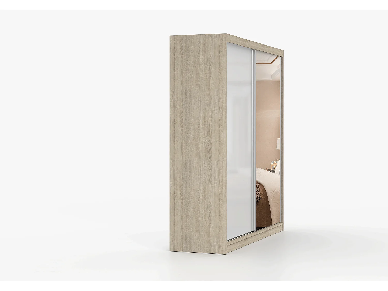 Armoire Orphée 203 cm avec miroir - Chêne - Blanc