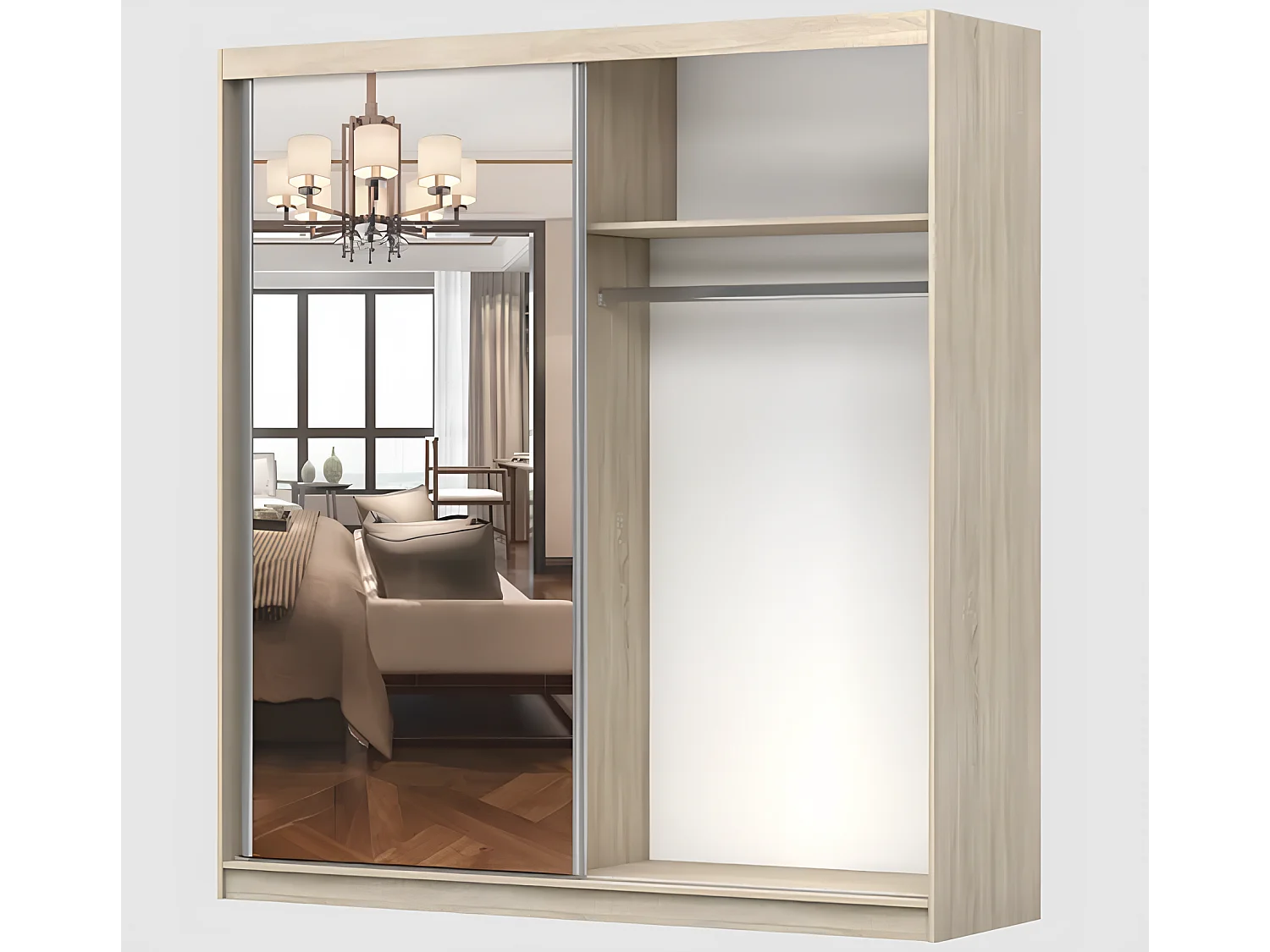 Armoire Orphée 203 cm avec miroir - Chêne - Blanc