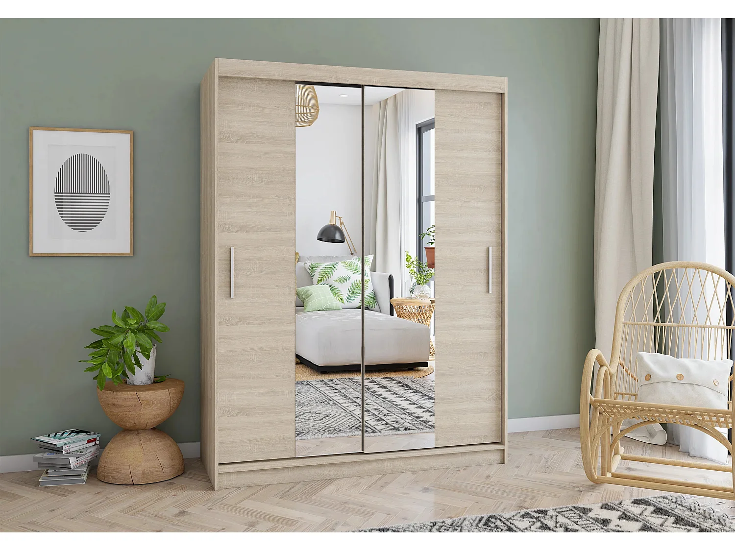 Armoire Aenora 150 cm avec miroir - Chêne
