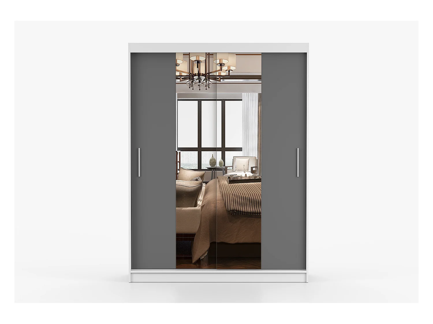 Armoire Aenora 150 cm avec miroir - Blanc - Gris