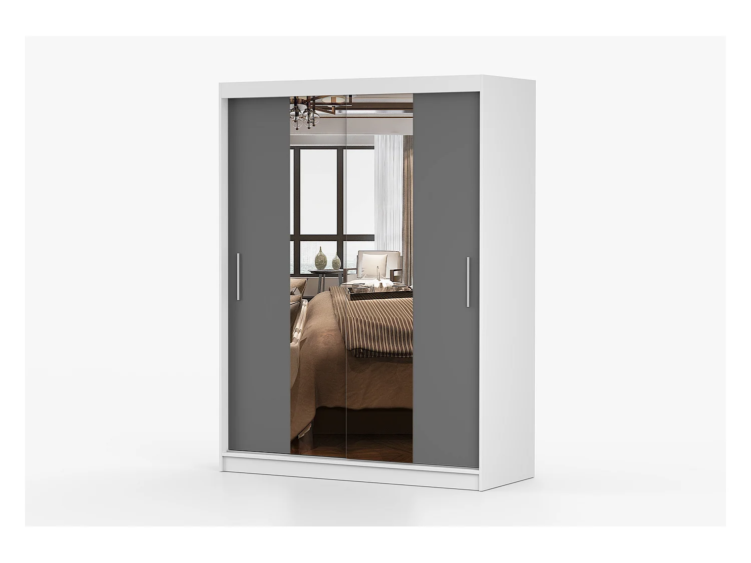 Armoire Aenora 150 cm avec miroir - Blanc - Gris