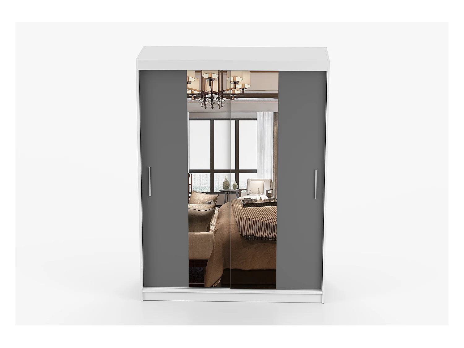 Armoire Aenora 150 cm avec miroir - Blanc - Gris