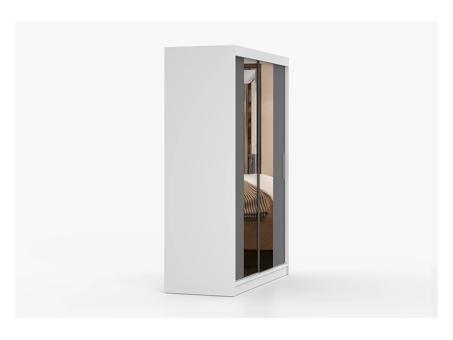 Armoire Aenora 150 cm avec miroir - Blanc - Gris