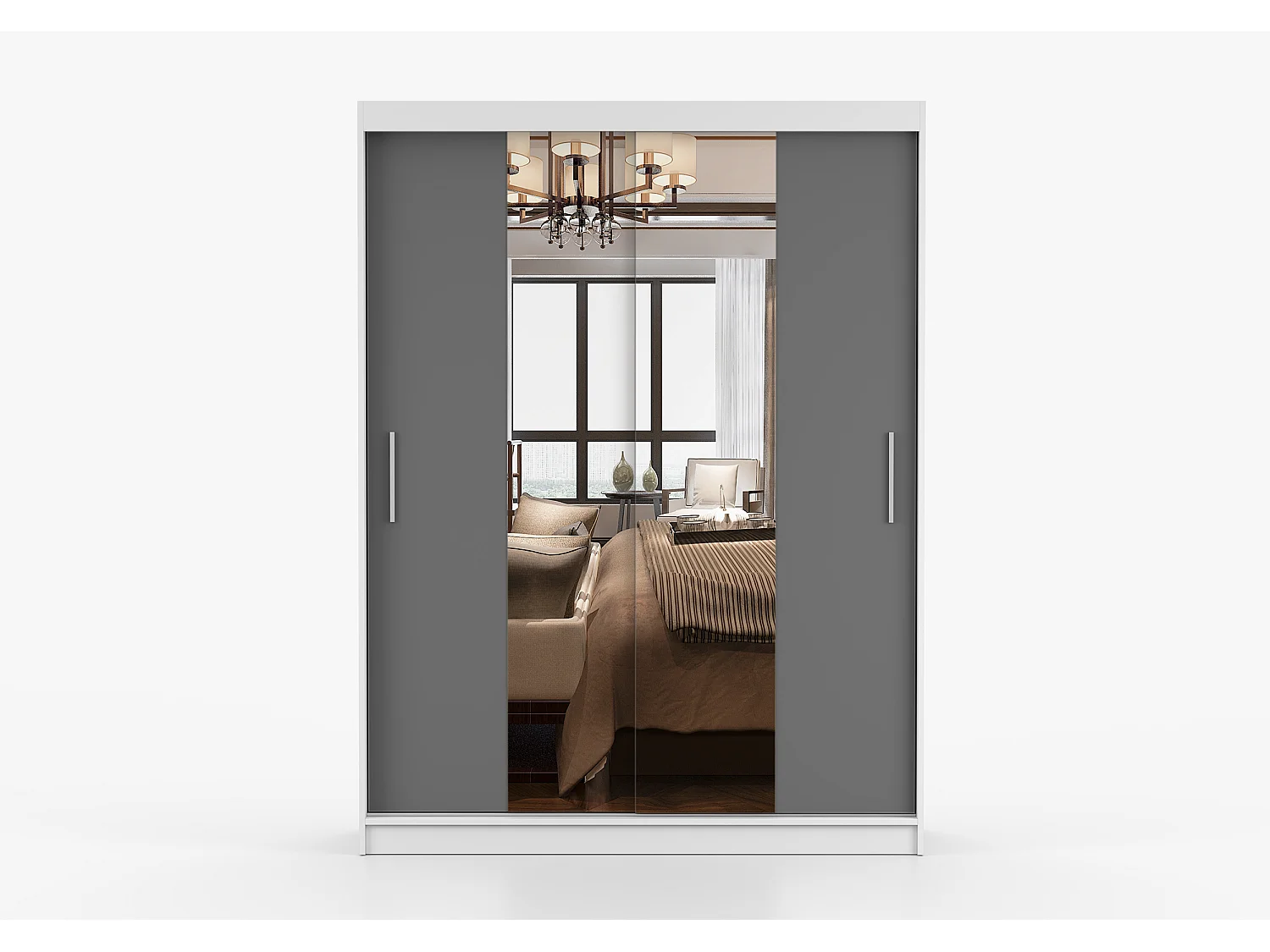 Armoire Aenora 150 cm avec miroir - Blanc - Gris