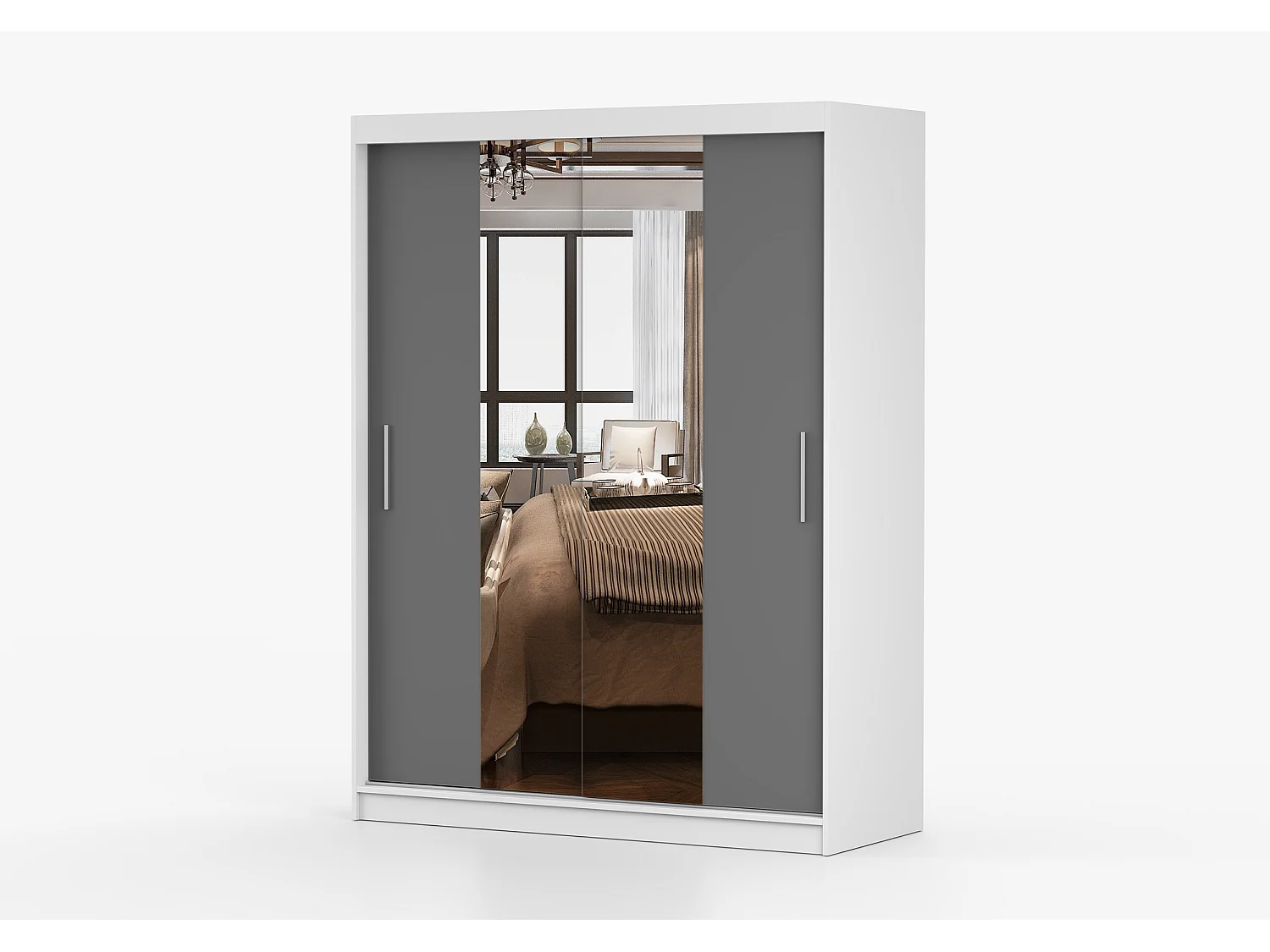Armoire Aenora 150 cm avec miroir - Blanc - Gris