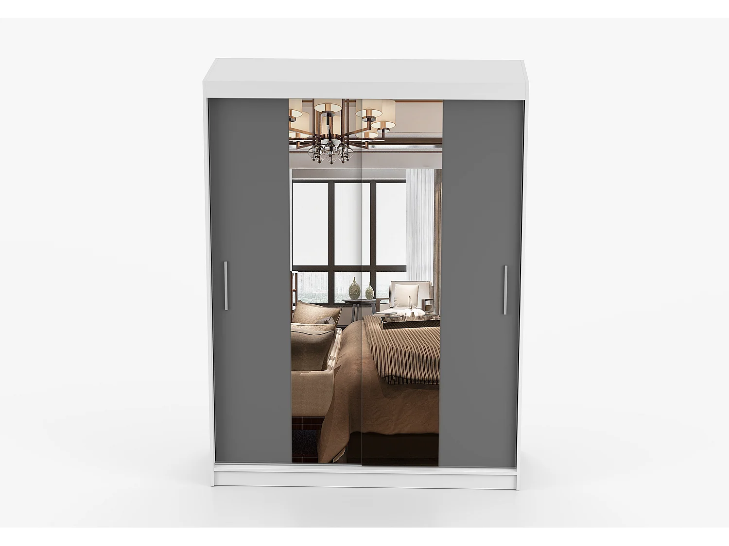 Armoire Aenora 150 cm avec miroir - Blanc - Gris