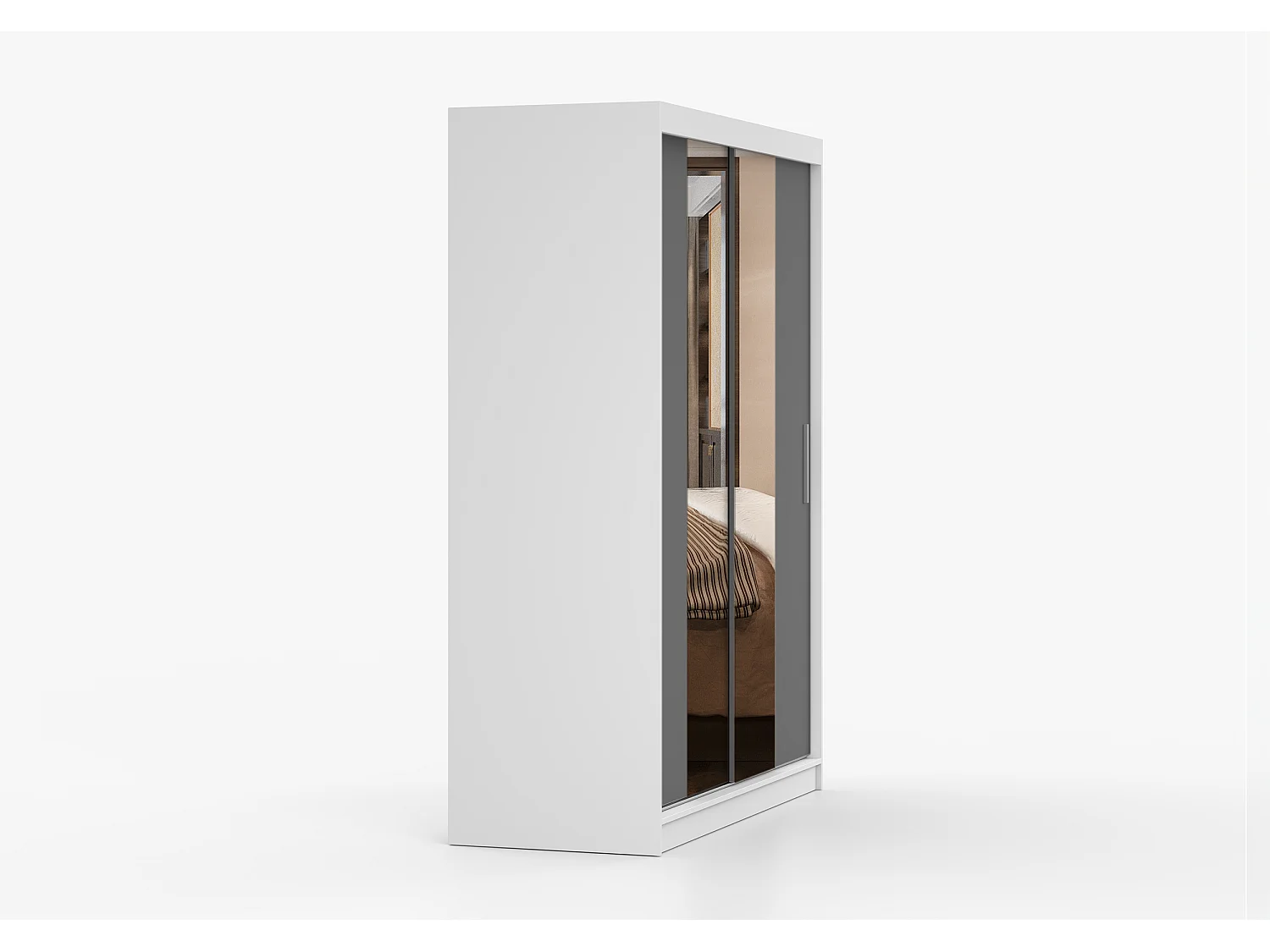 Armoire Aenora 150 cm avec miroir - Blanc - Gris