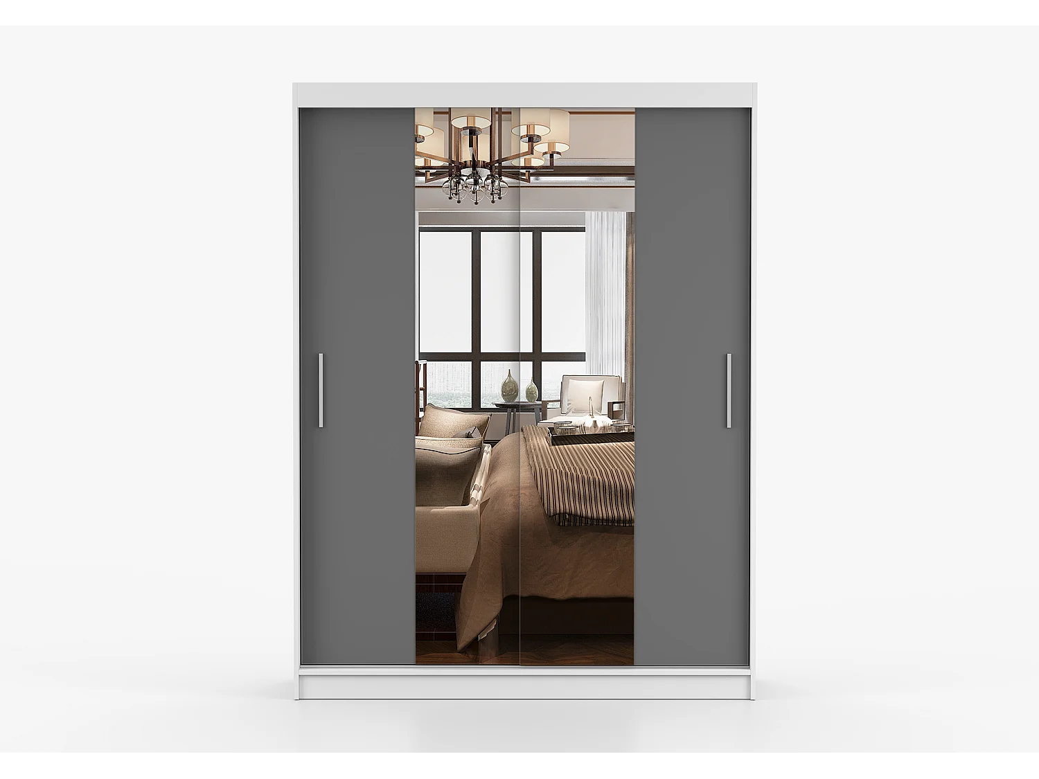 Armoire Aenora 150 cm avec miroir - Blanc - Gris