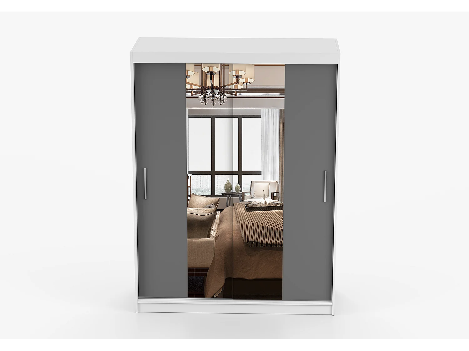 Armoire Aenora 150 cm avec miroir - Blanc - Gris