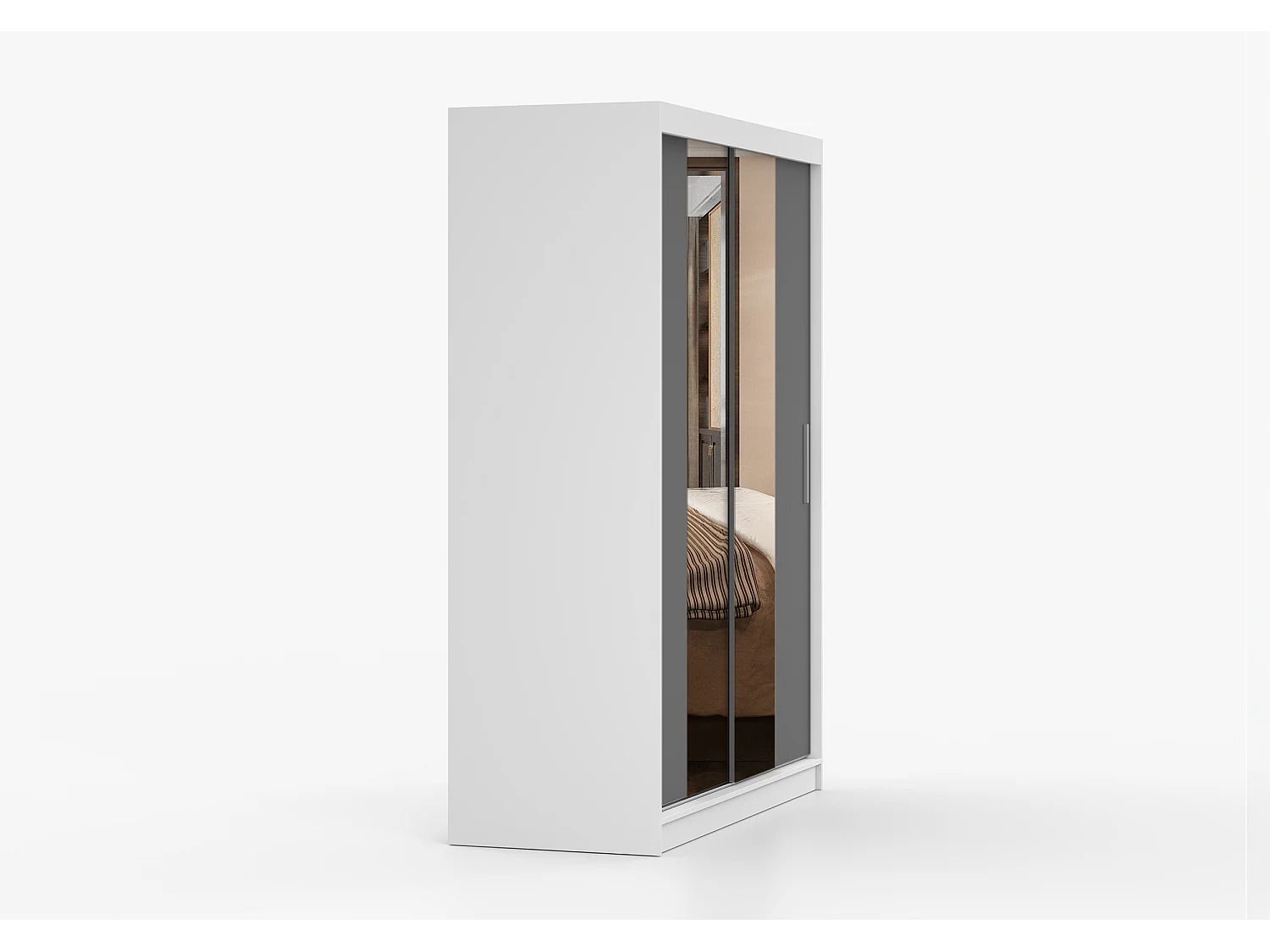 Armoire Aenora 150 cm avec miroir - Blanc - Gris