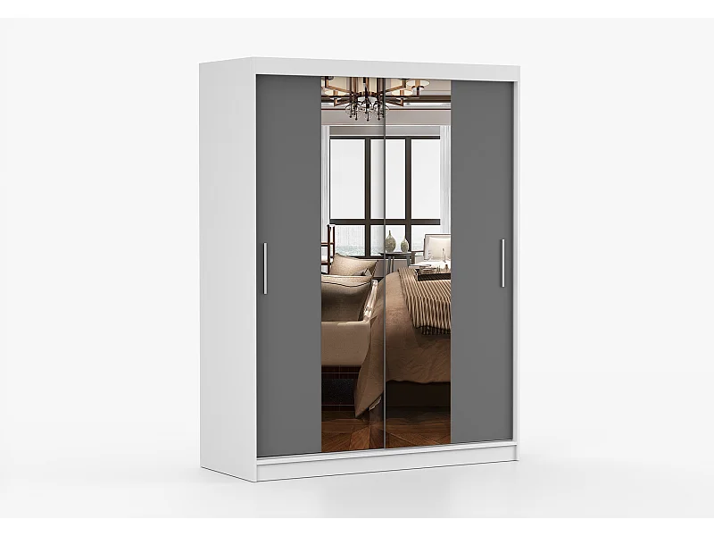 Armoire Aenora 150 cm avec miroir - Blanc - Gris