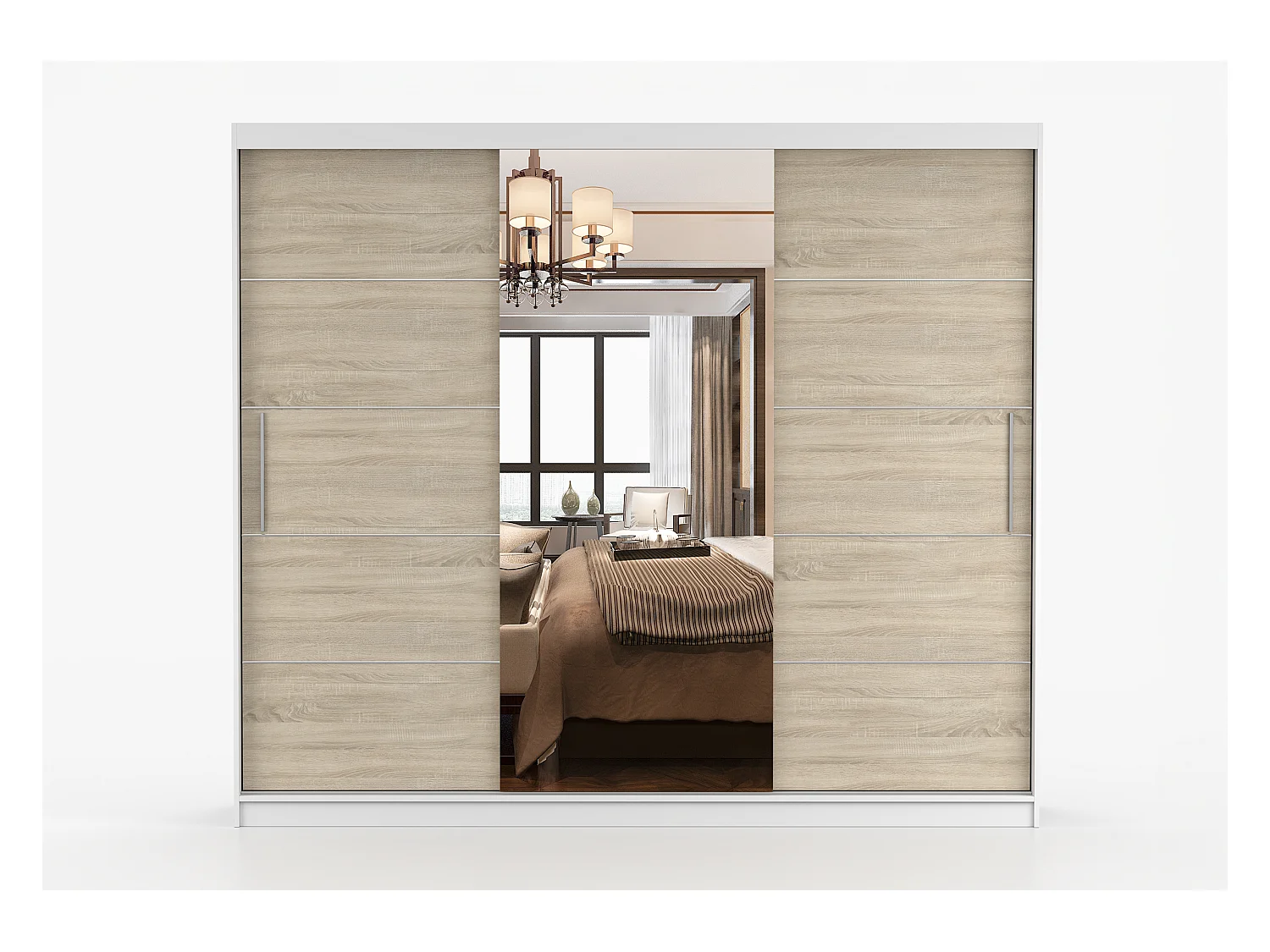 Armoire Théana avec miroir 250 cm - Blanc - Chêne