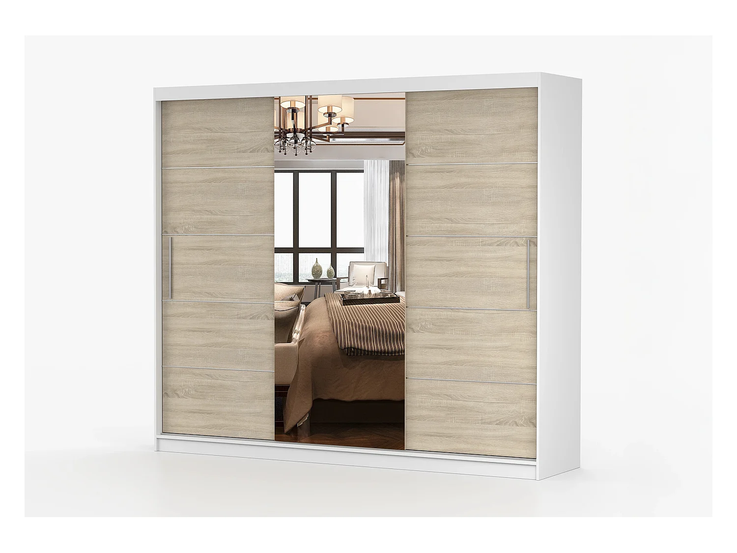 Armoire Théana avec miroir 250 cm - Blanc - Chêne