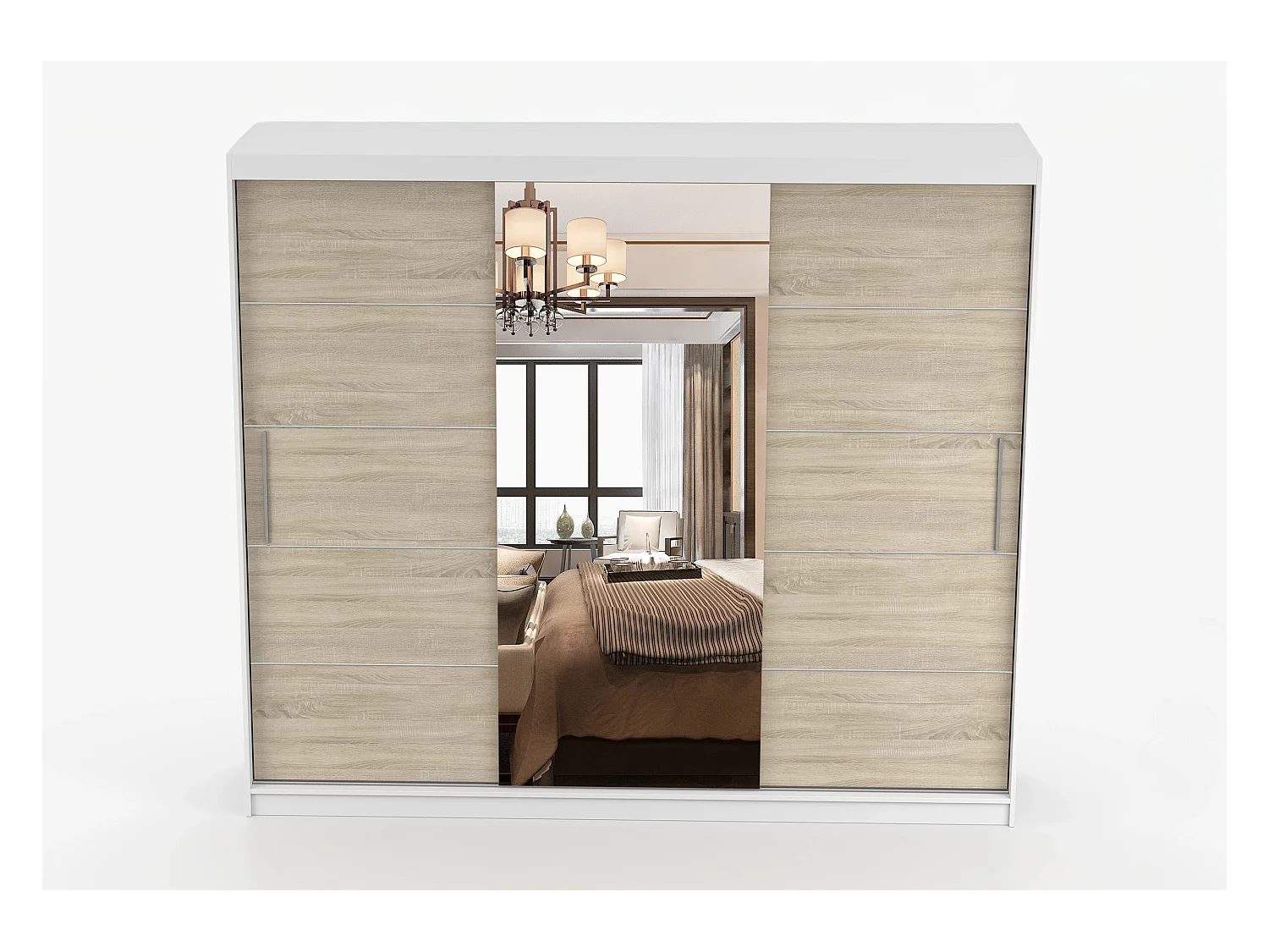 Armoire Théana avec miroir 250 cm - Blanc - Chêne