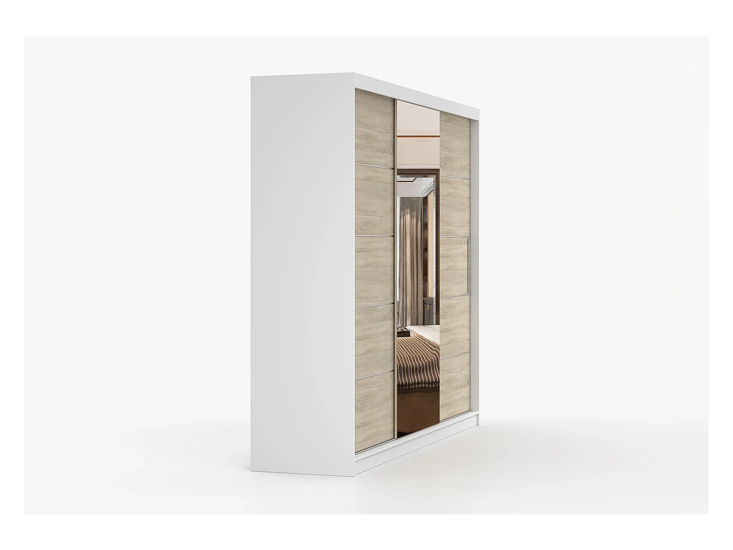 Armoire Théana avec miroir 250 cm - Blanc - Chêne