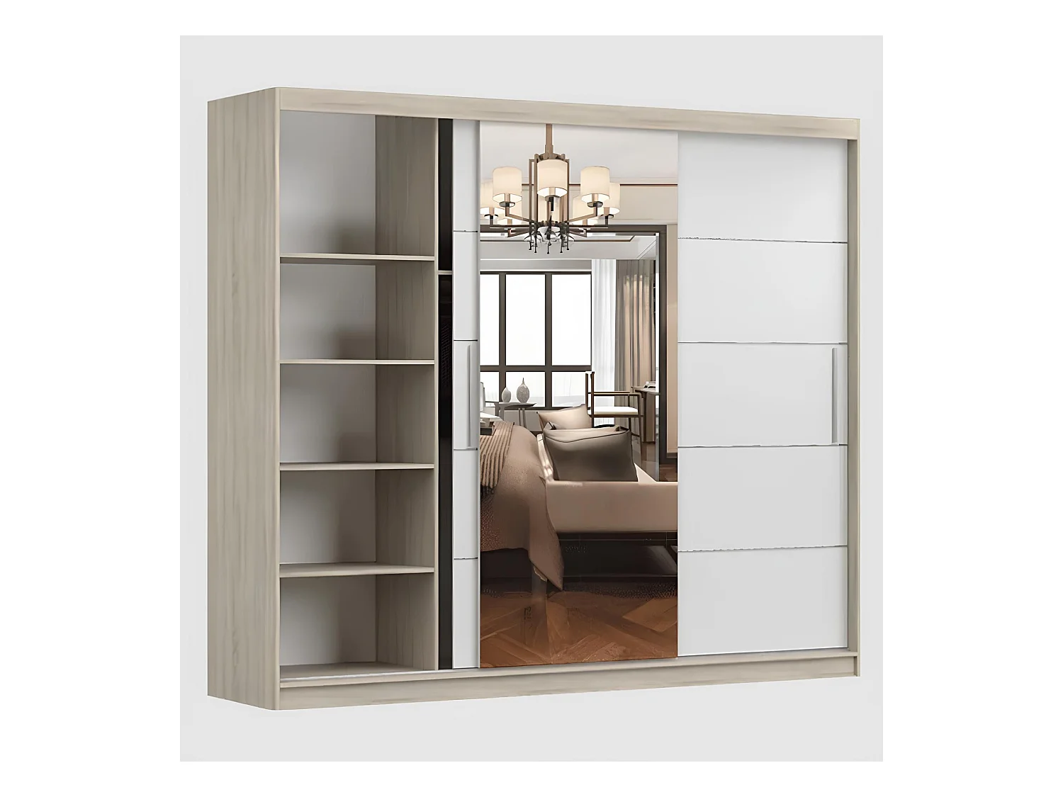 Armoire Théana avec miroir 250 cm - Blanc - Chêne
