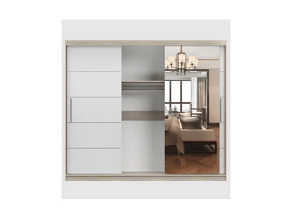 Armoire Théana avec miroir 250 cm - Blanc - Chêne