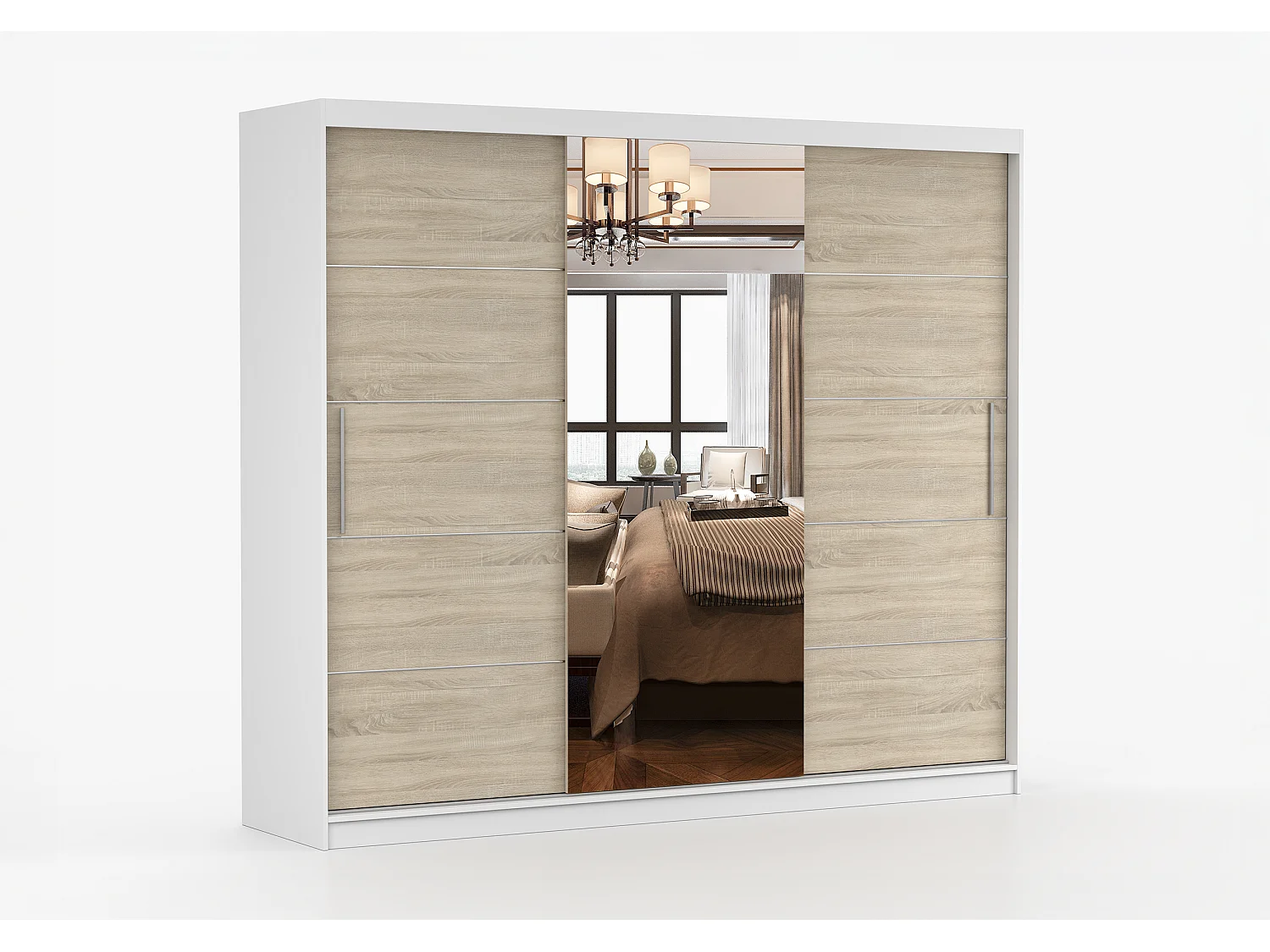 Armoire Théana avec miroir 250 cm - Blanc - Chêne