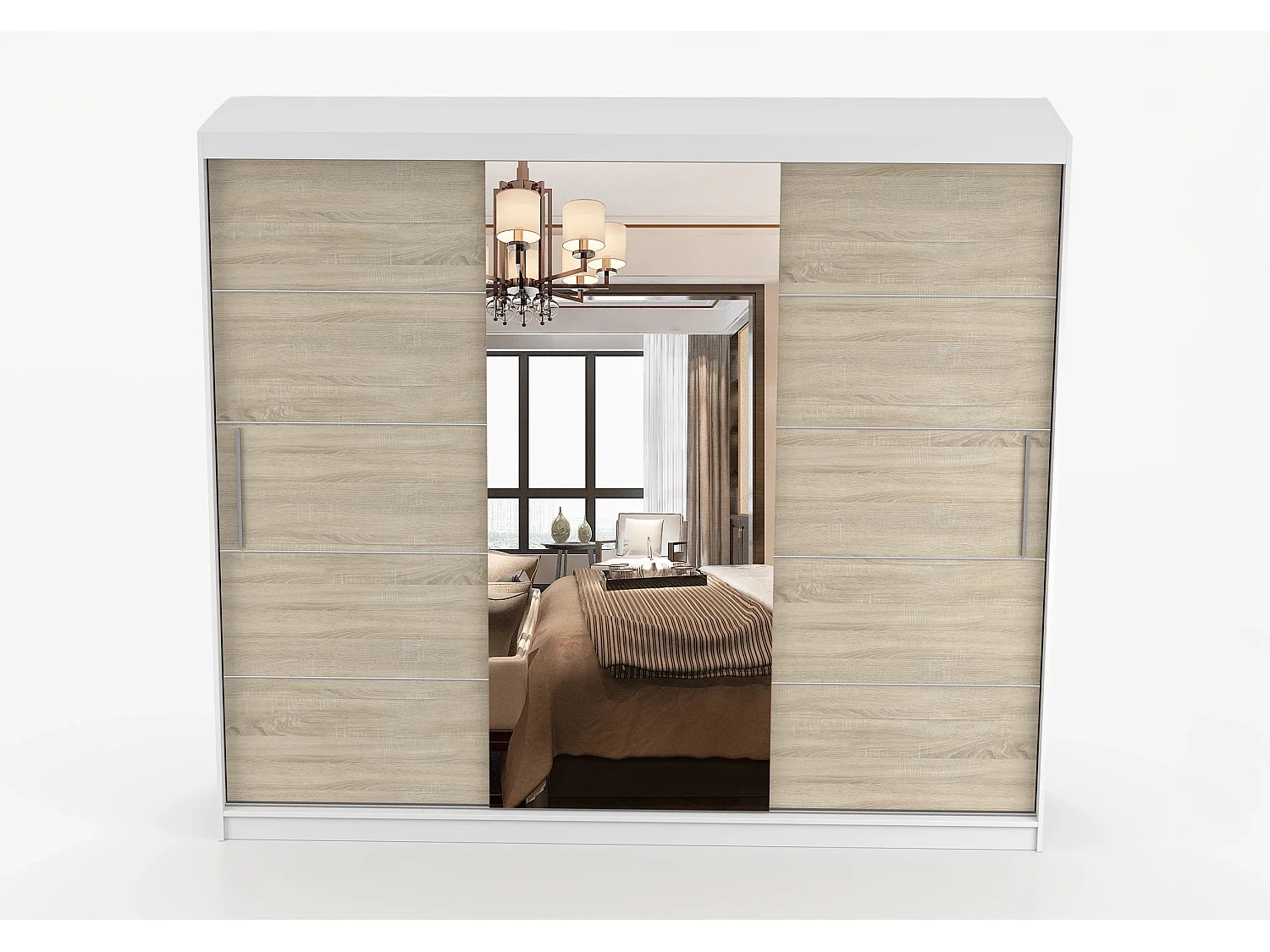 Armoire Théana avec miroir 250 cm - Blanc - Chêne