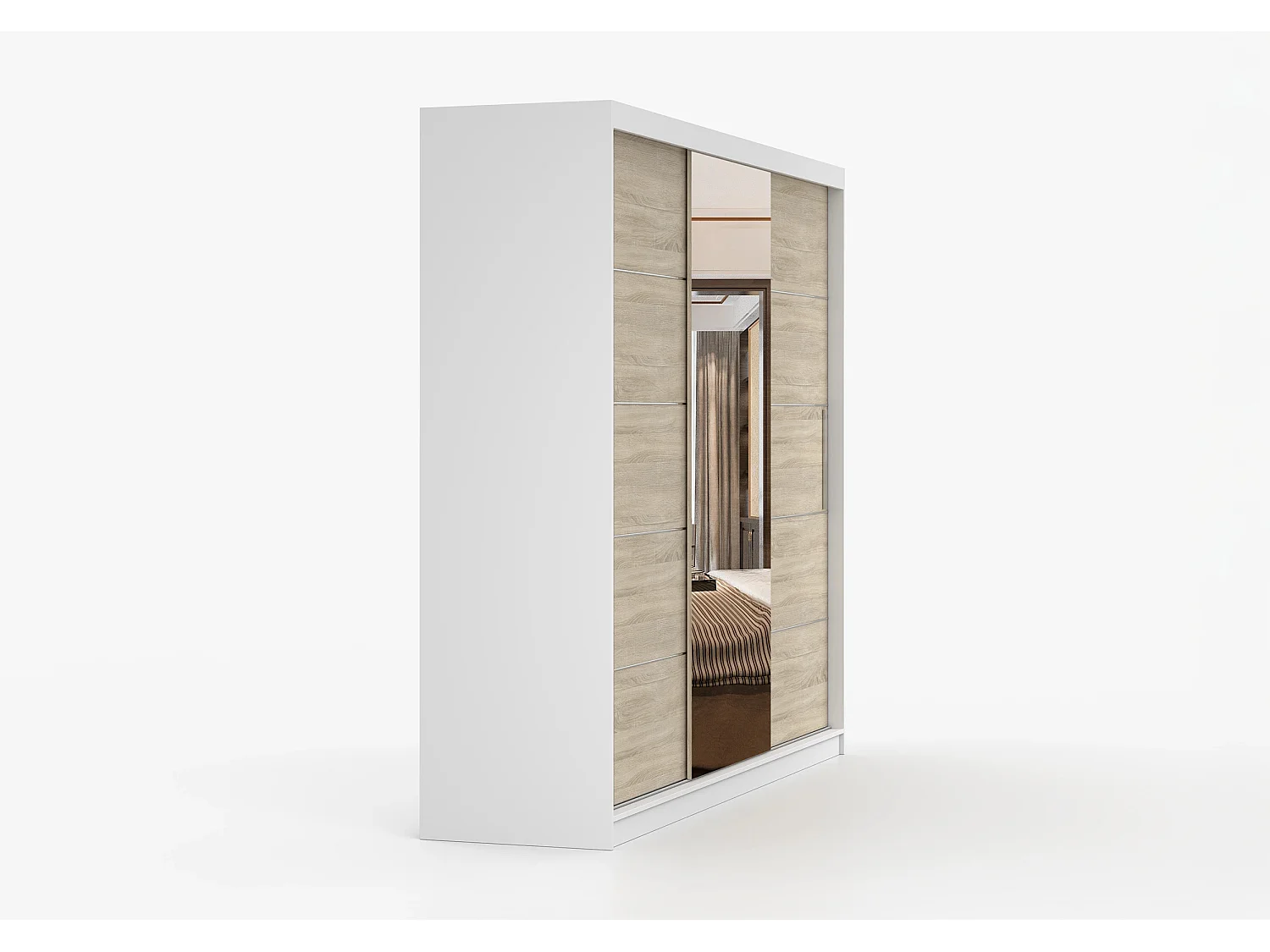 Armoire Théana avec miroir 250 cm - Blanc - Chêne
