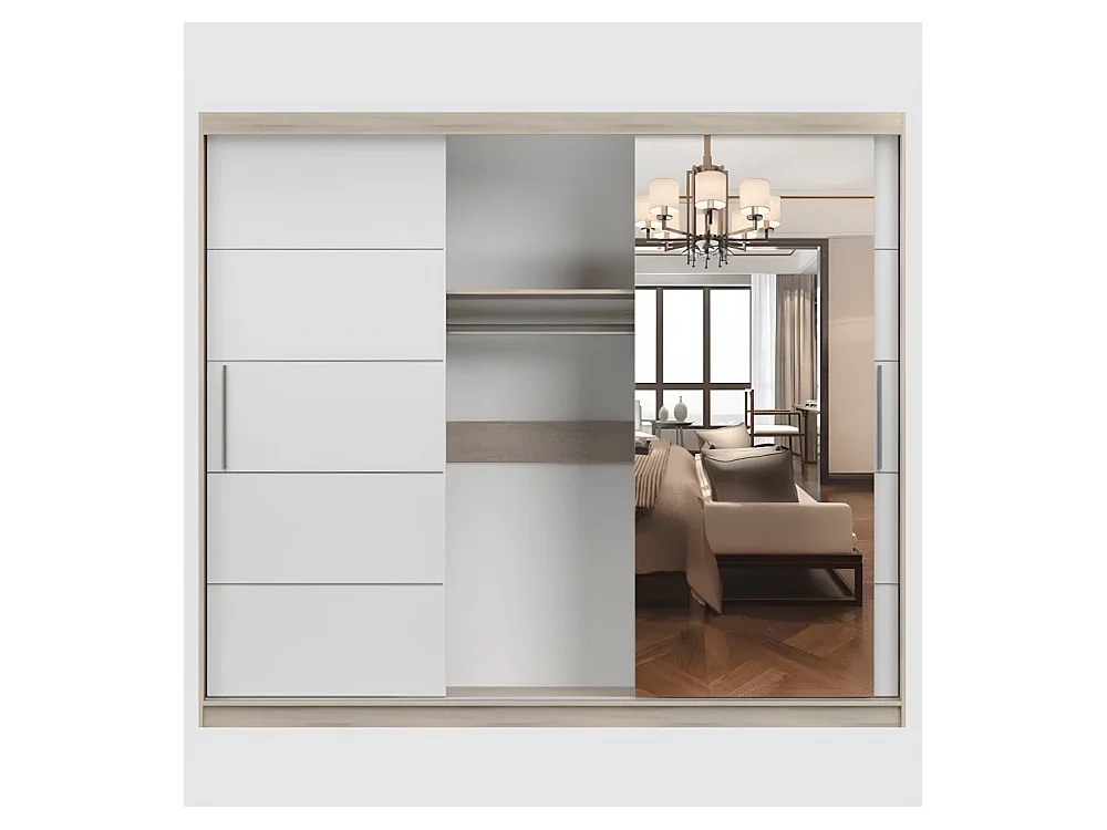 Armoire Théana avec miroir 250 cm - Blanc - Chêne