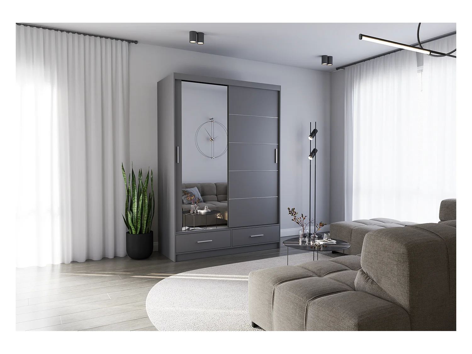 Armoire Silvana 150 cm avec miroir - Gris