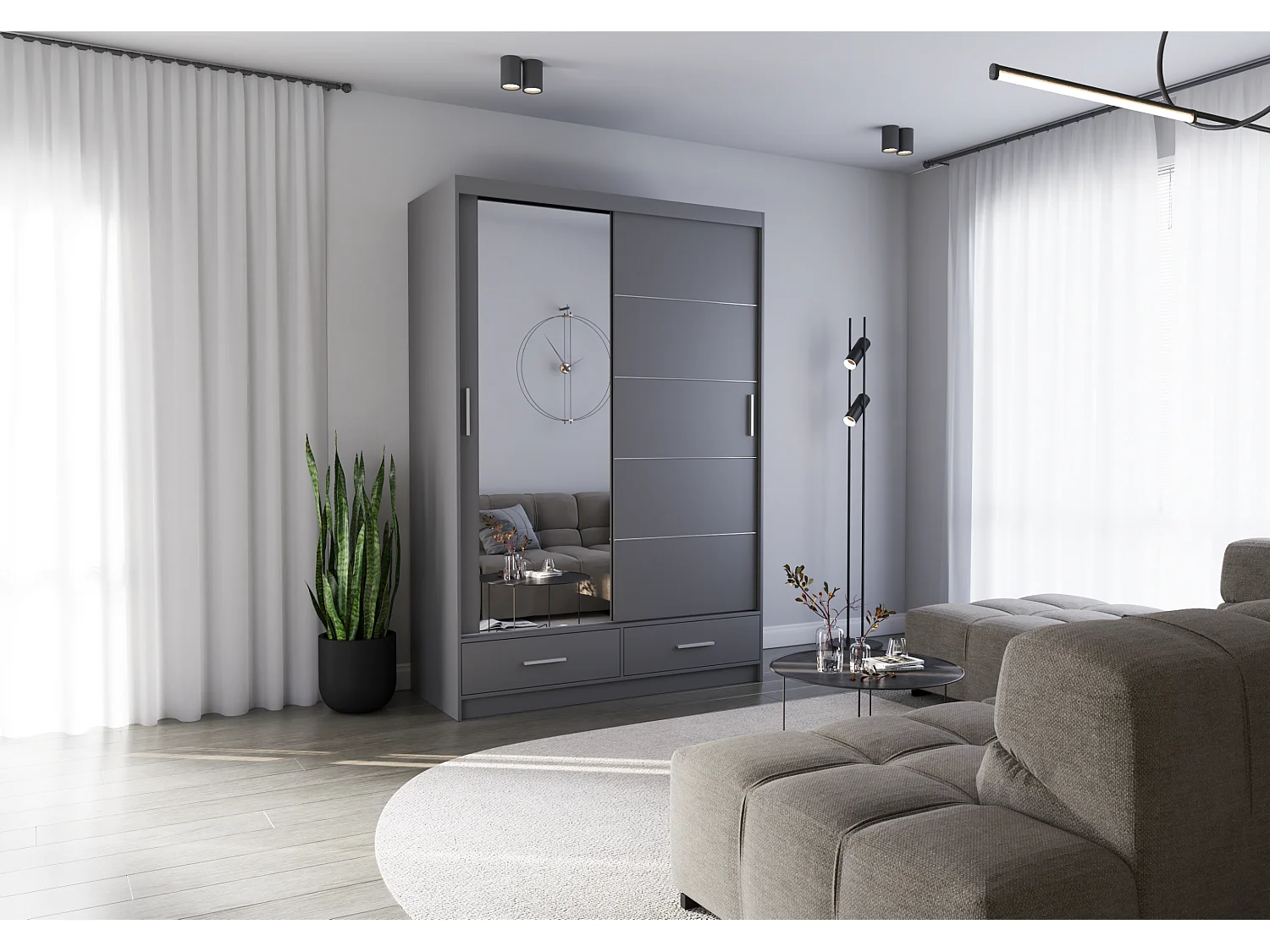 Armoire Silvana 150 cm avec miroir - Gris