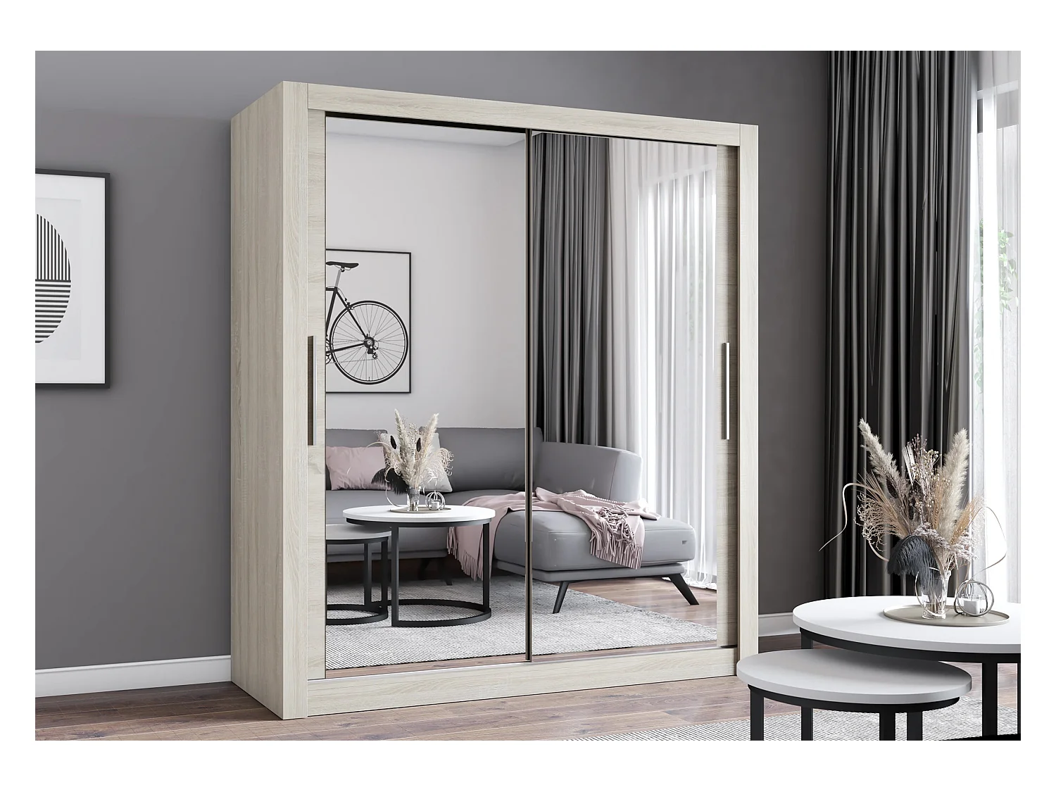 Armoire Miro 180 cm avec miroir - Chêne