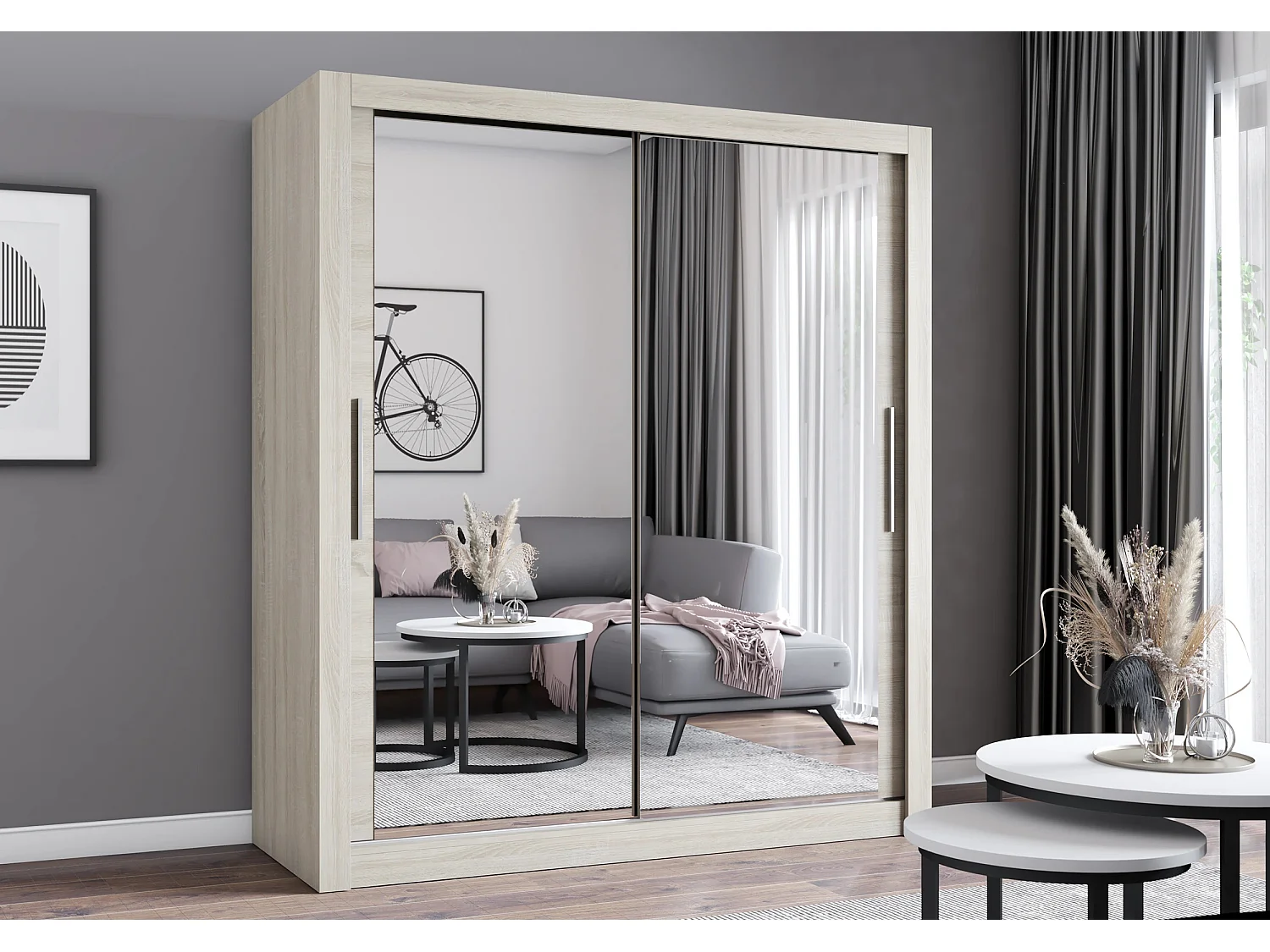 Armoire Miro 180 cm avec miroir - Chêne