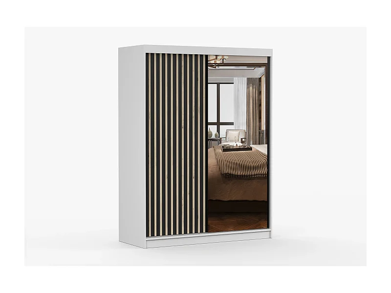 Armoire Auriane 150cm avec miroir - Blanc - Noir