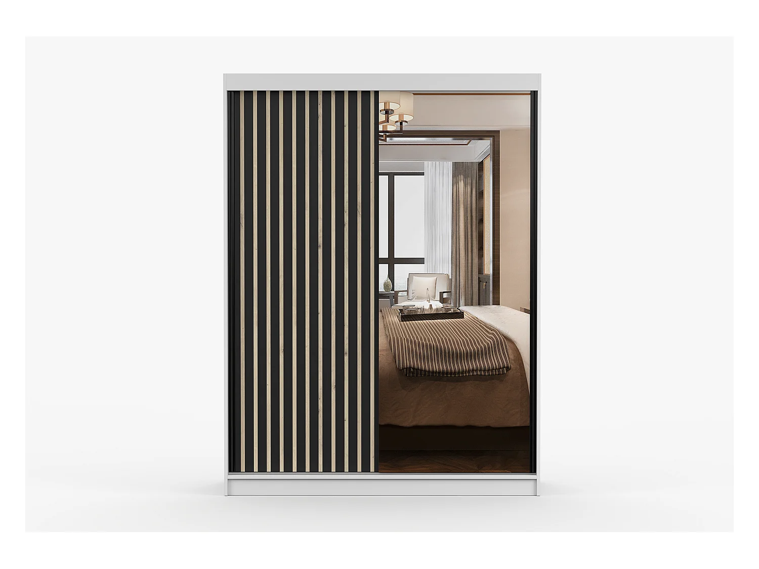 Armoire Auriane 150cm avec miroir - Blanc - Noir