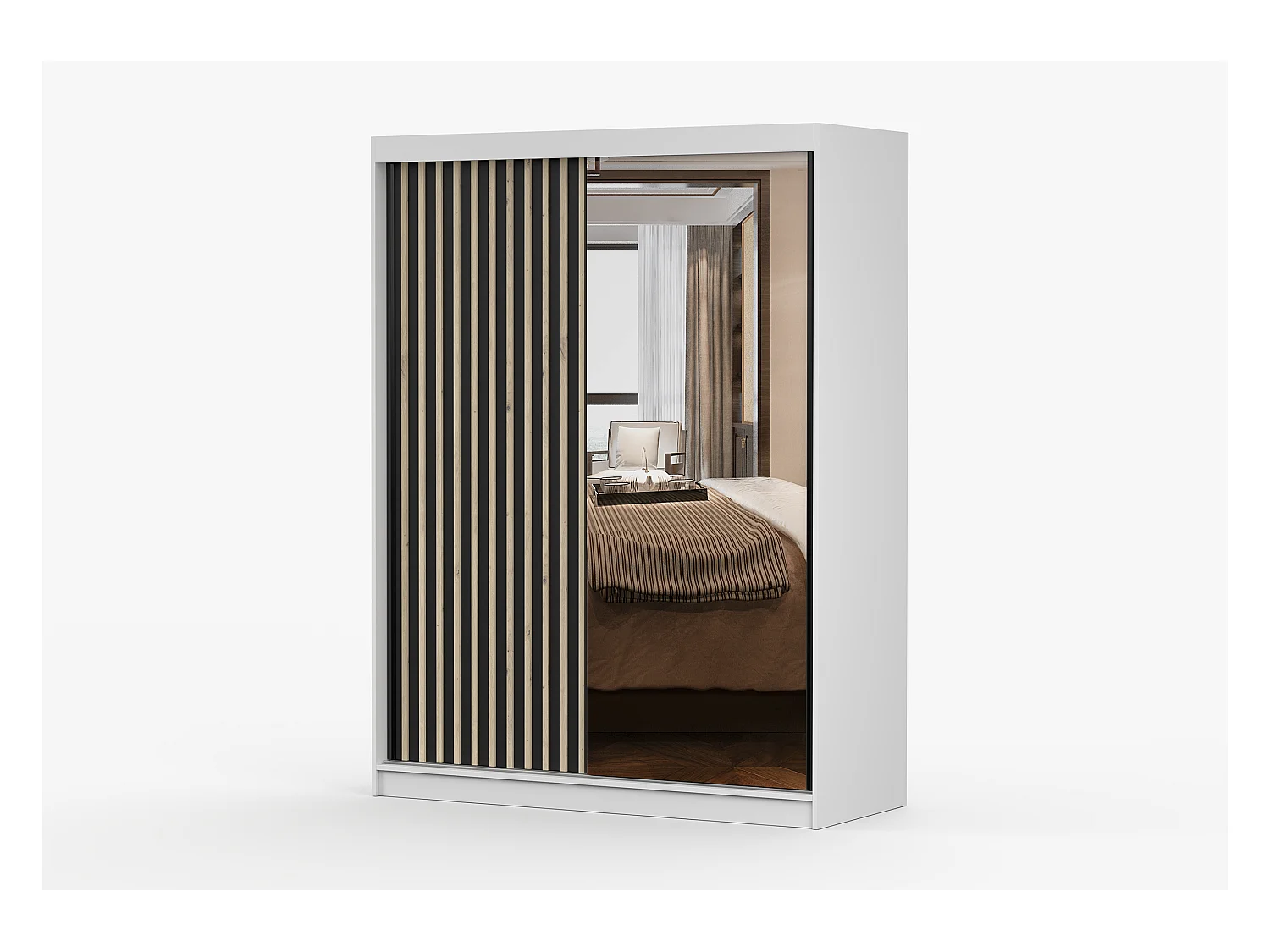 Armoire Auriane 150cm avec miroir - Blanc - Noir