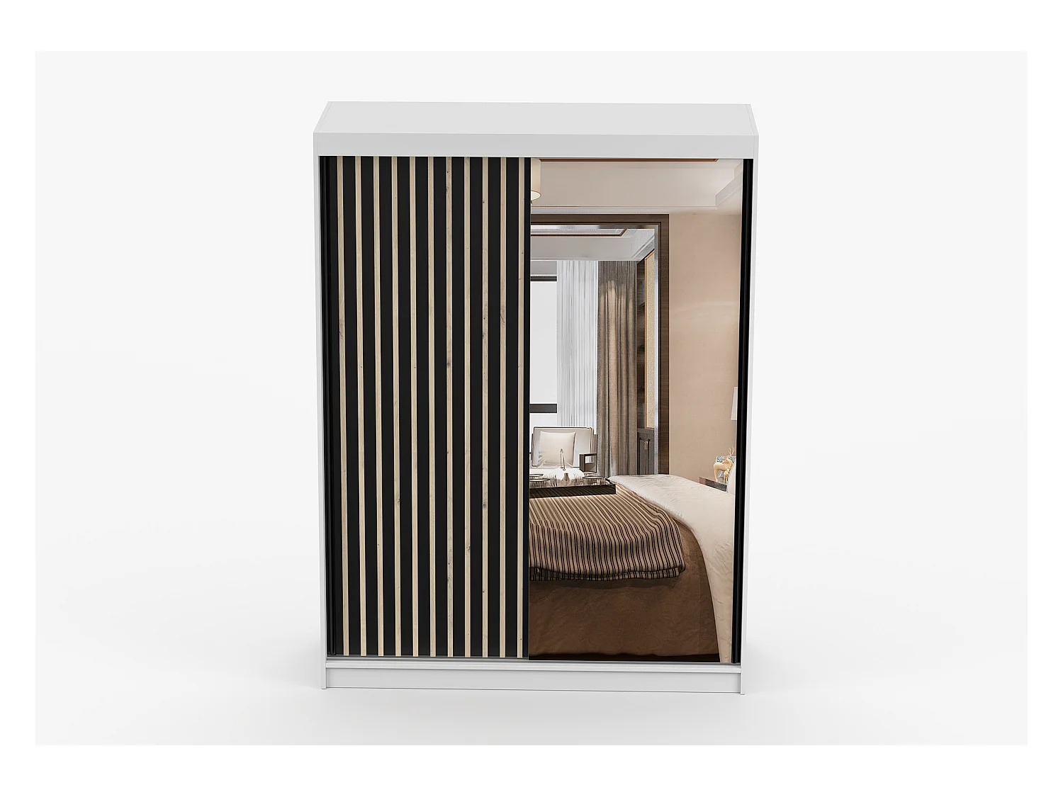 Armoire Auriane 150cm avec miroir - Blanc - Noir