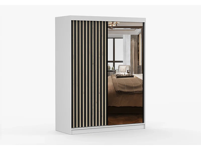 Armoire Auriane 150cm avec miroir - Blanc - Noir