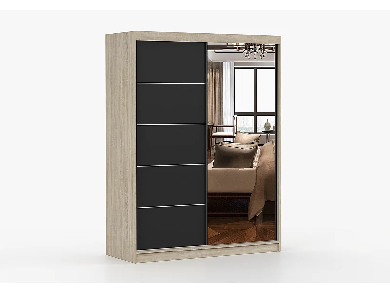 Armoire Irinaé 150 cm avec miroir - Chêne - Noir