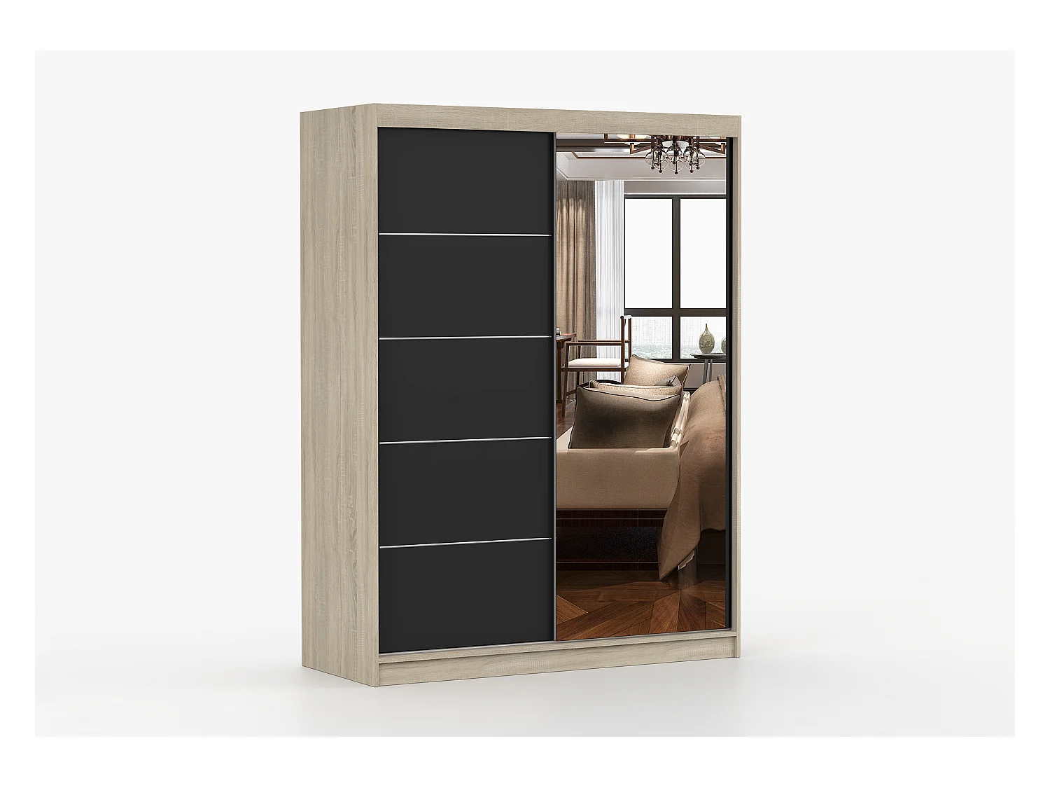 Armoire Irinaé 150 cm avec miroir - Chêne - Noir