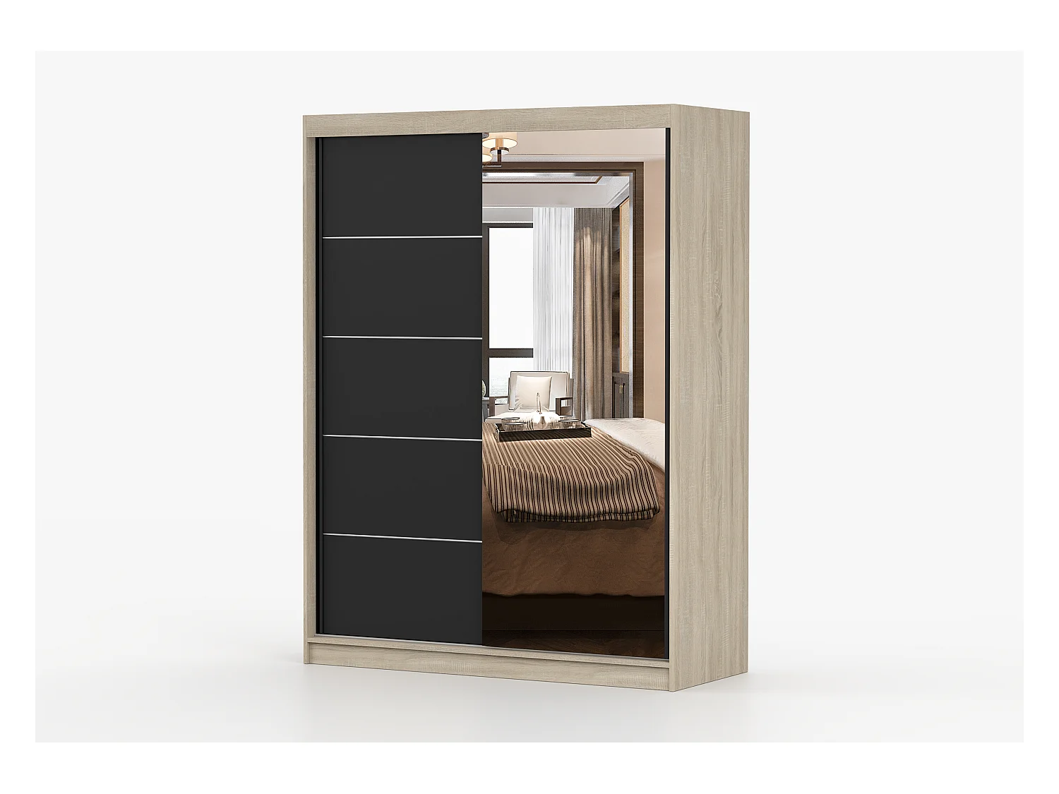 Armoire Irinaé 150 cm avec miroir - Chêne - Noir