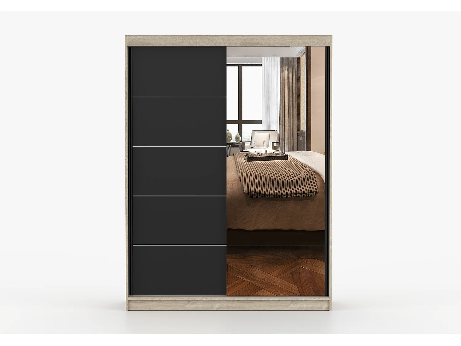 Armoire Irinaé 150 cm avec miroir - Chêne - Noir