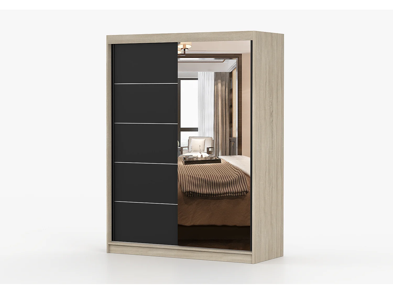 Armoire Irinaé 150 cm avec miroir - Chêne - Noir