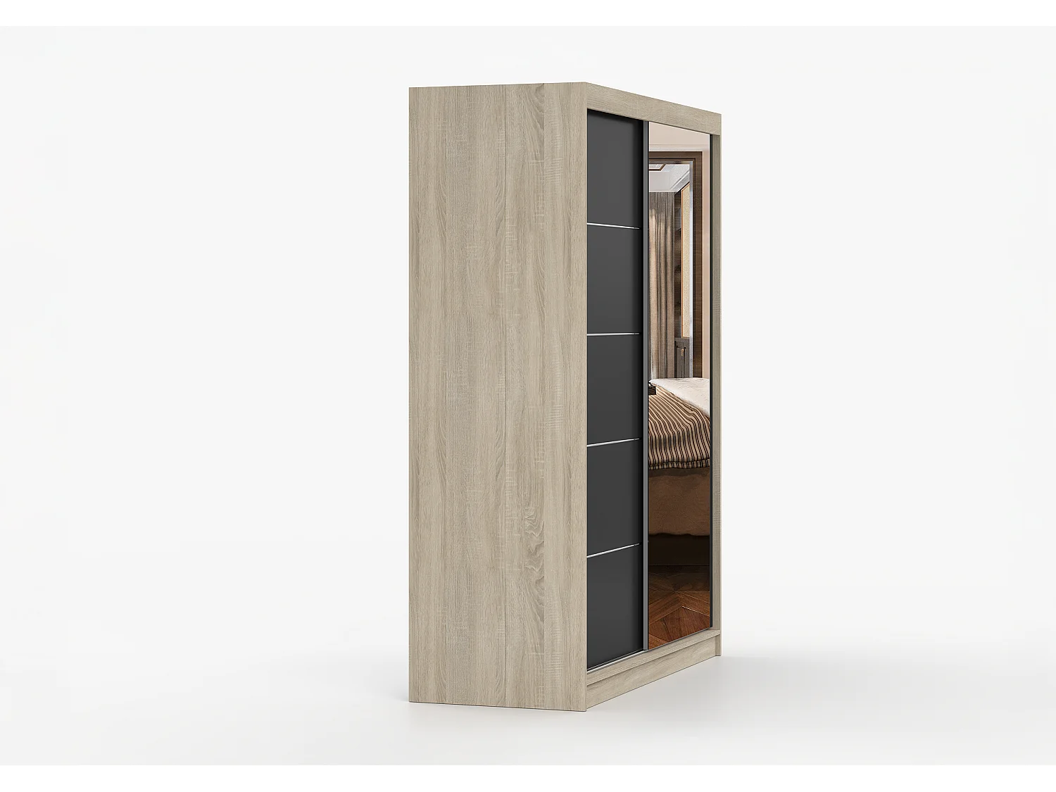 Armoire Irinaé 150 cm avec miroir - Chêne - Noir