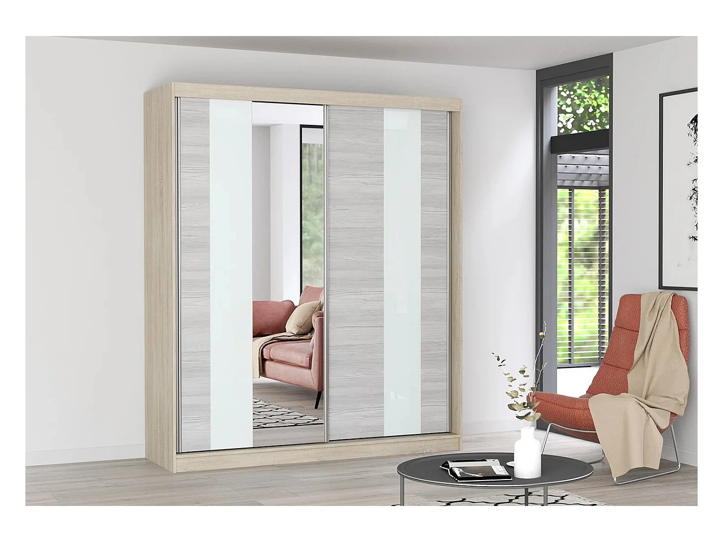 Armoire Lyra 183 cm avec miroir - Chêne - Kathult