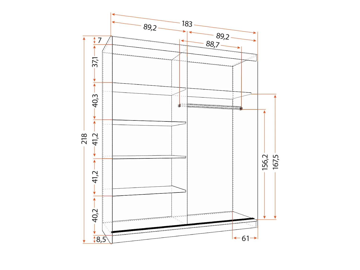 Armoire Lyra 183 cm avec miroir - Chêne - Kathult