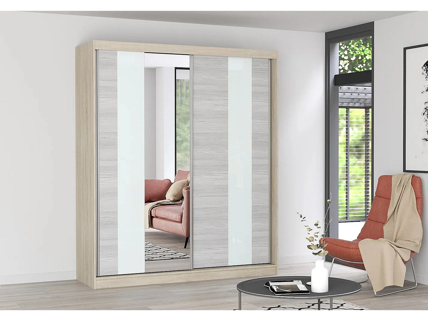 Armoire Lyra 183 cm avec miroir - Chêne - Kathult