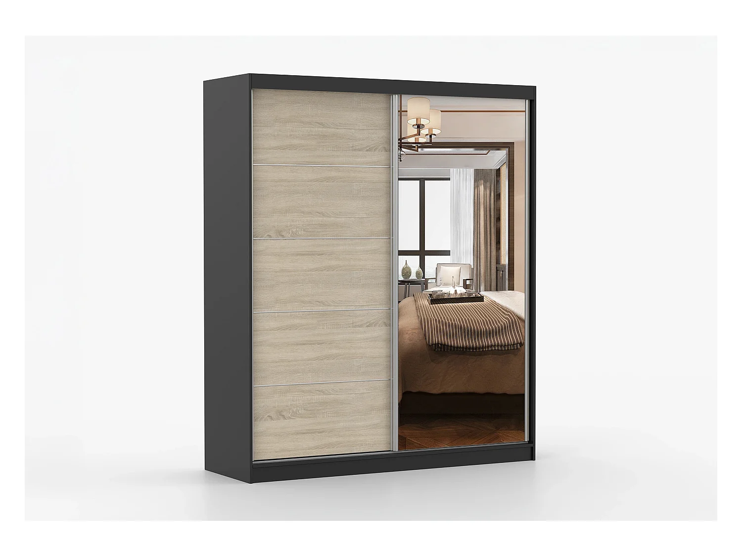 Armoire Ysalis 183 cm avec miroir - Noir - Chêne