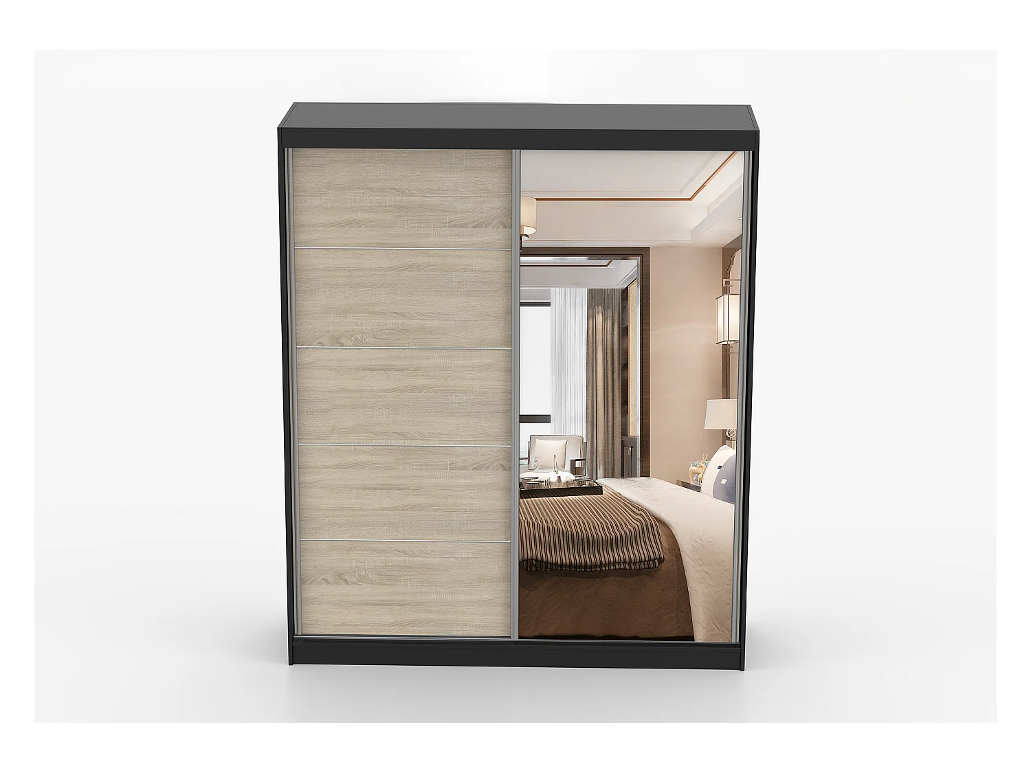 Armoire Ysalis 183 cm avec miroir - Noir - Chêne