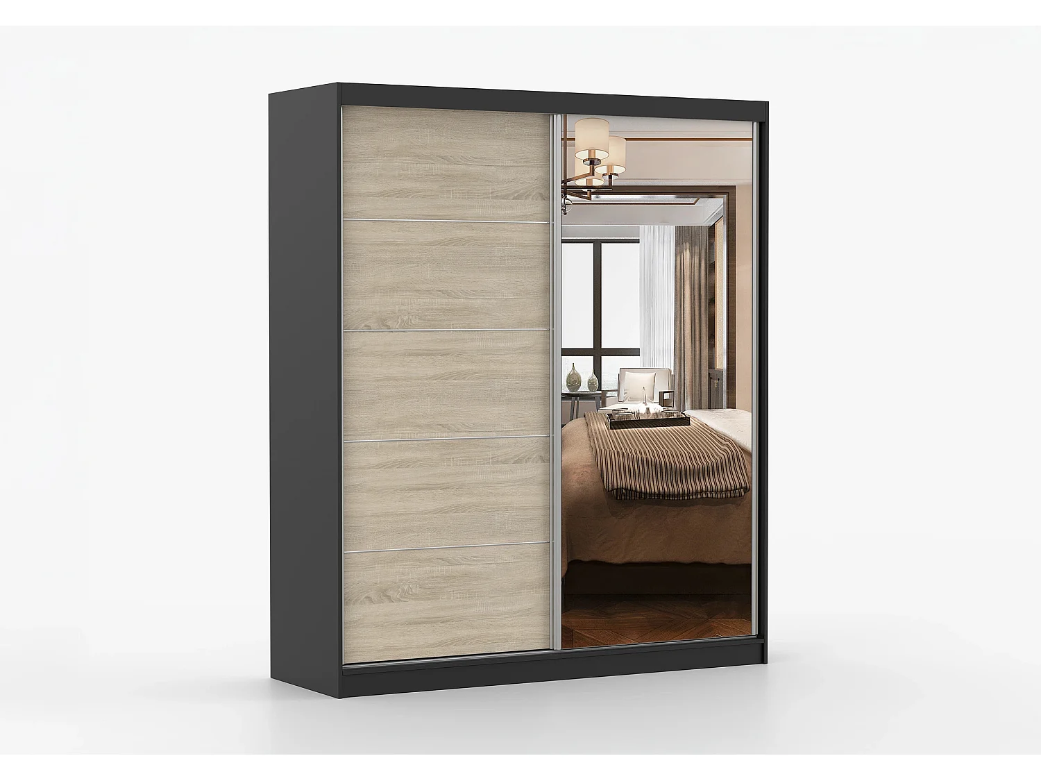Armoire Ysalis 183 cm avec miroir - Noir - Chêne