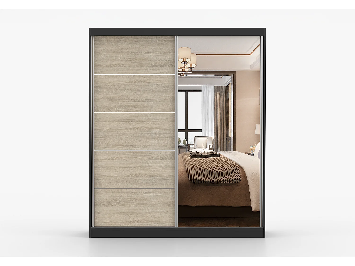 Armoire Ysalis 183 cm avec miroir - Noir - Chêne